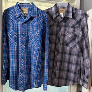 Wrangler Men's Casual Plaid Shirts - Blue and Black large